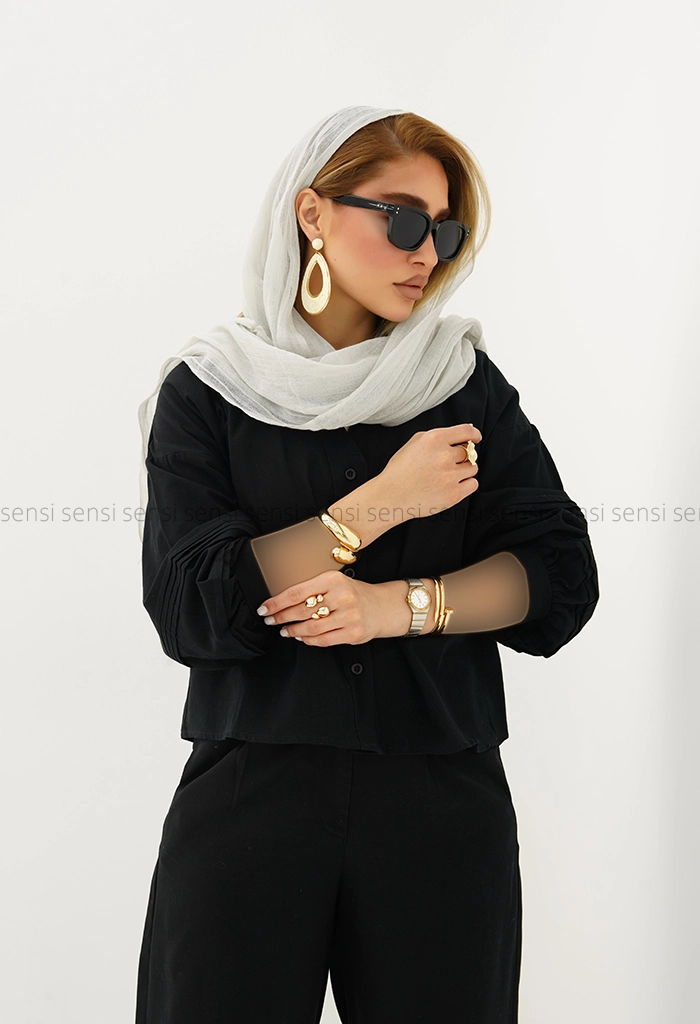 شومیز لینن آستین کرکره کد1005358